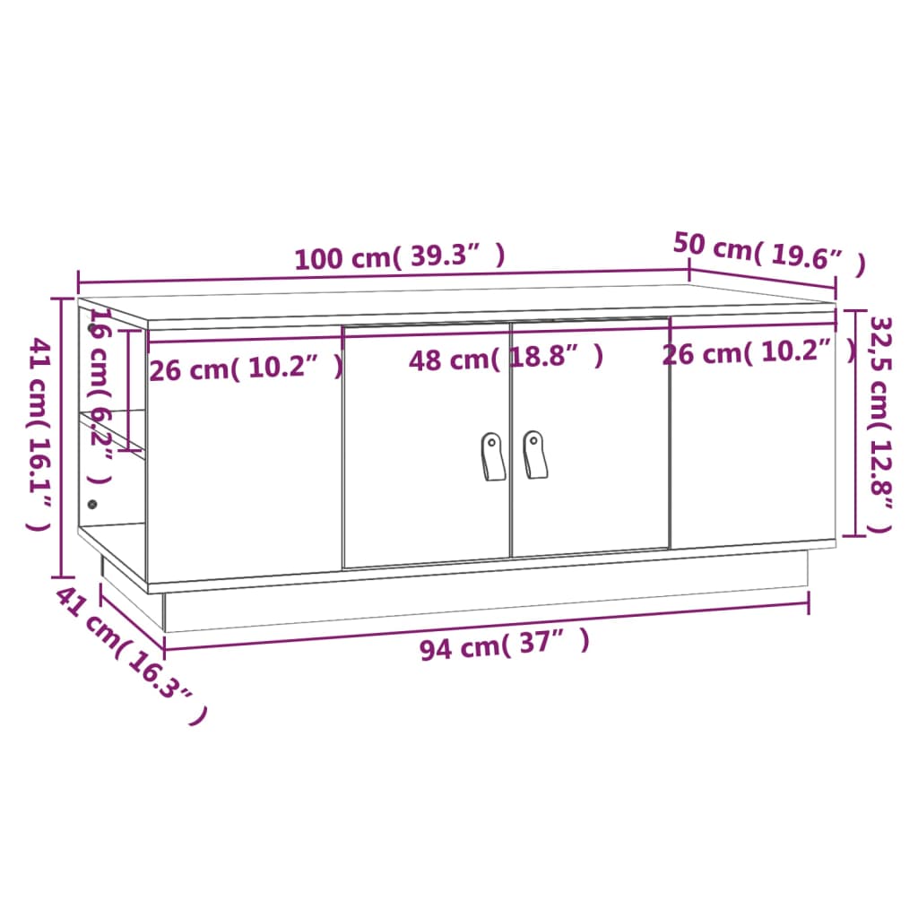 Mesa de centro 100x50x41 cm pinho maciço