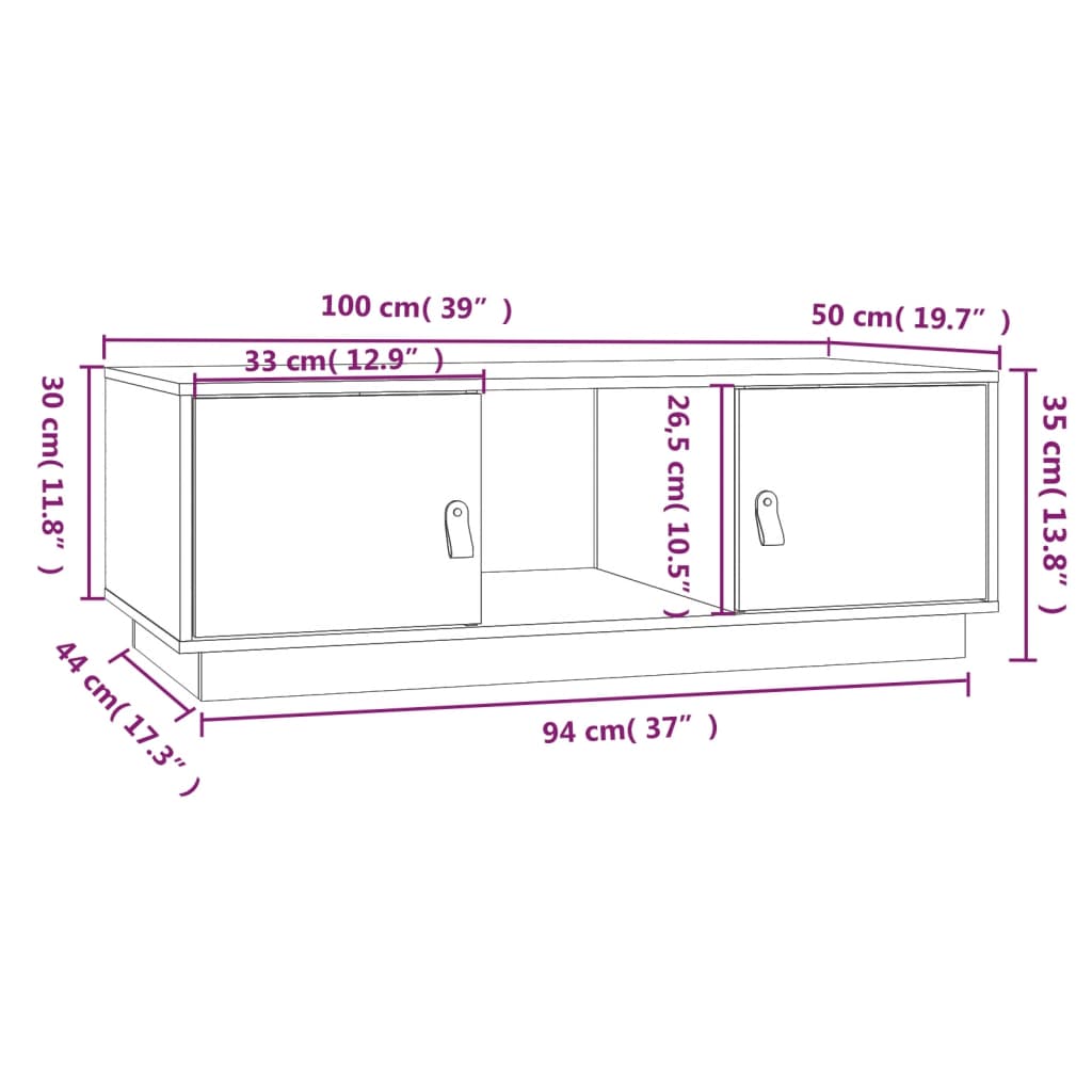 vidaXL Mesa de centro 100x50x35 cm pinho maciço