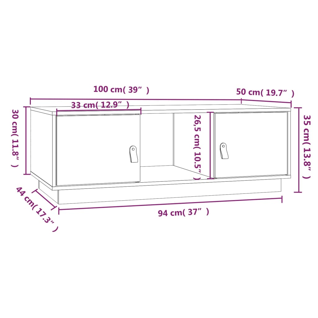 Mesa de centro 100x50x35 cm pinho maciço castanho mel