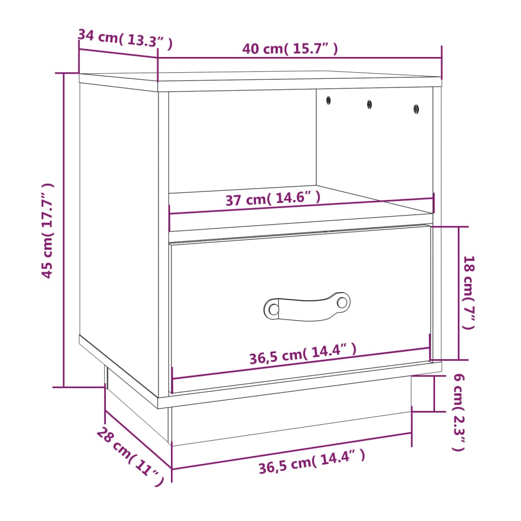 Mesa de cabeceira 40x34x45 cm pinho maciço castanho mel