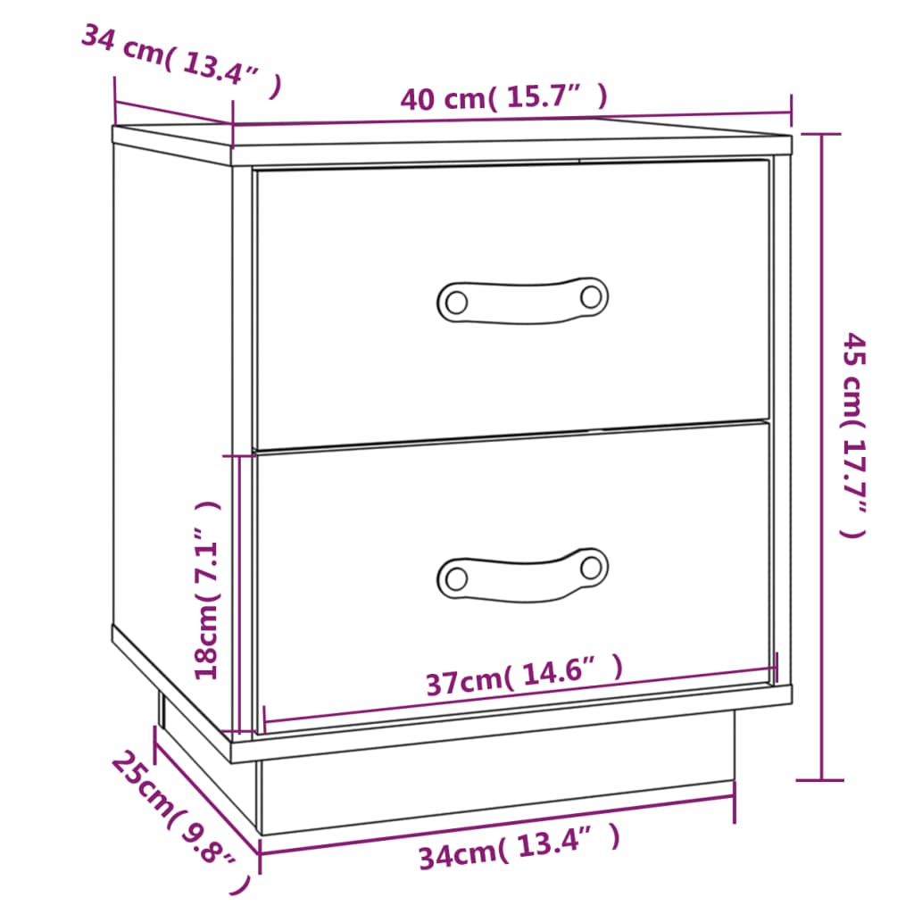 Mesas de cabeceira 2 pcs 40x34x45 cm pinho maciço cinza