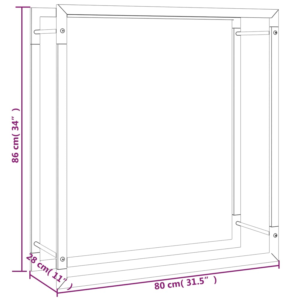 Suporte para lenha 80x28x86 cm aço preto mate