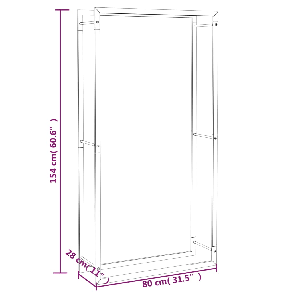 Suporte para lenha 80x28x154 cm aço preto mate