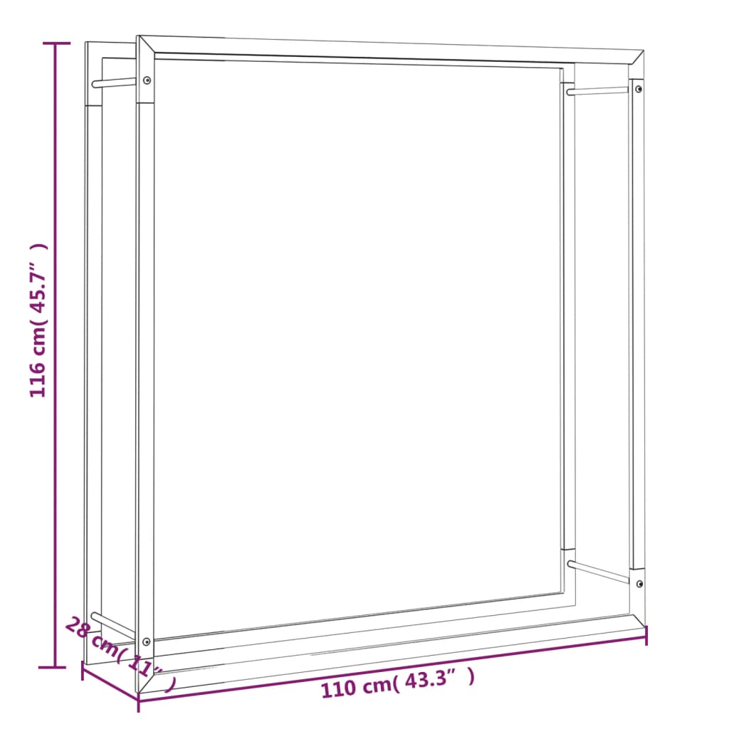 Suporte para lenha 110x28x116 cm aço preto mate