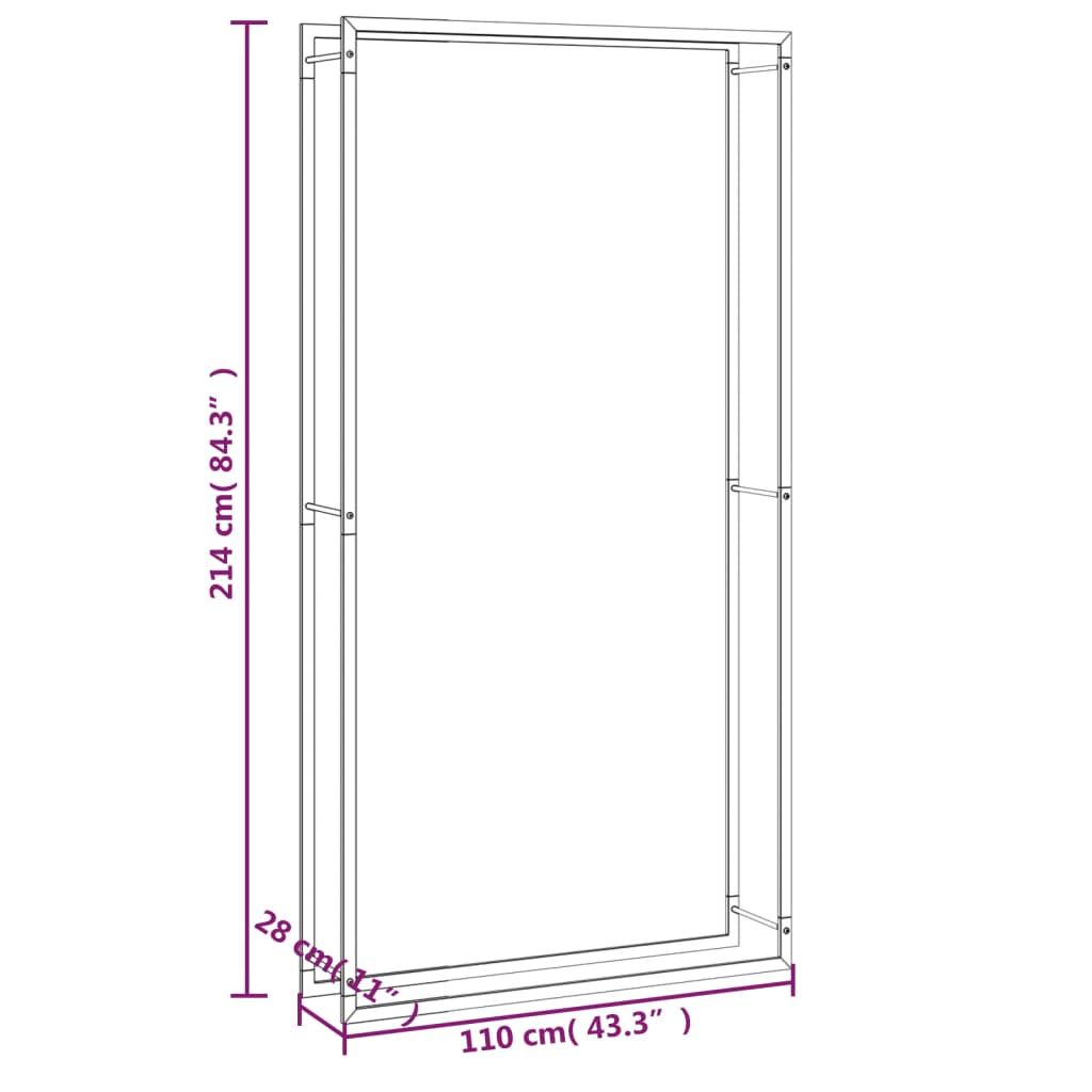 Suporte para lenha 110x28x214 cm aço preto mate