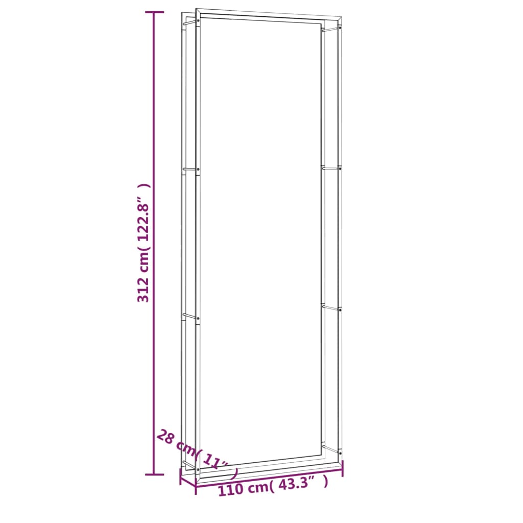 Suporte para lenha 110x28x312 cm aço preto mate