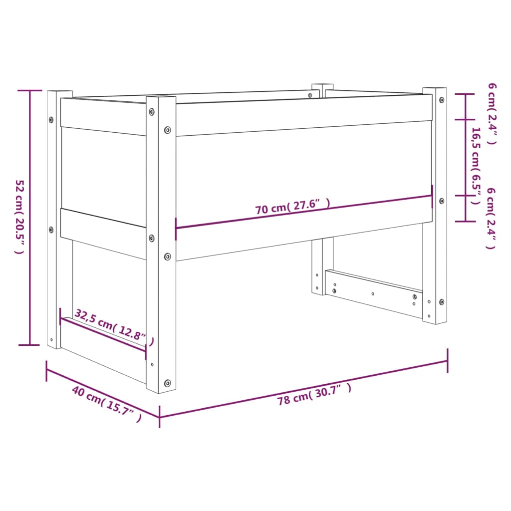 Vaso/floreira 78x40x52 cm pinho maciço branco