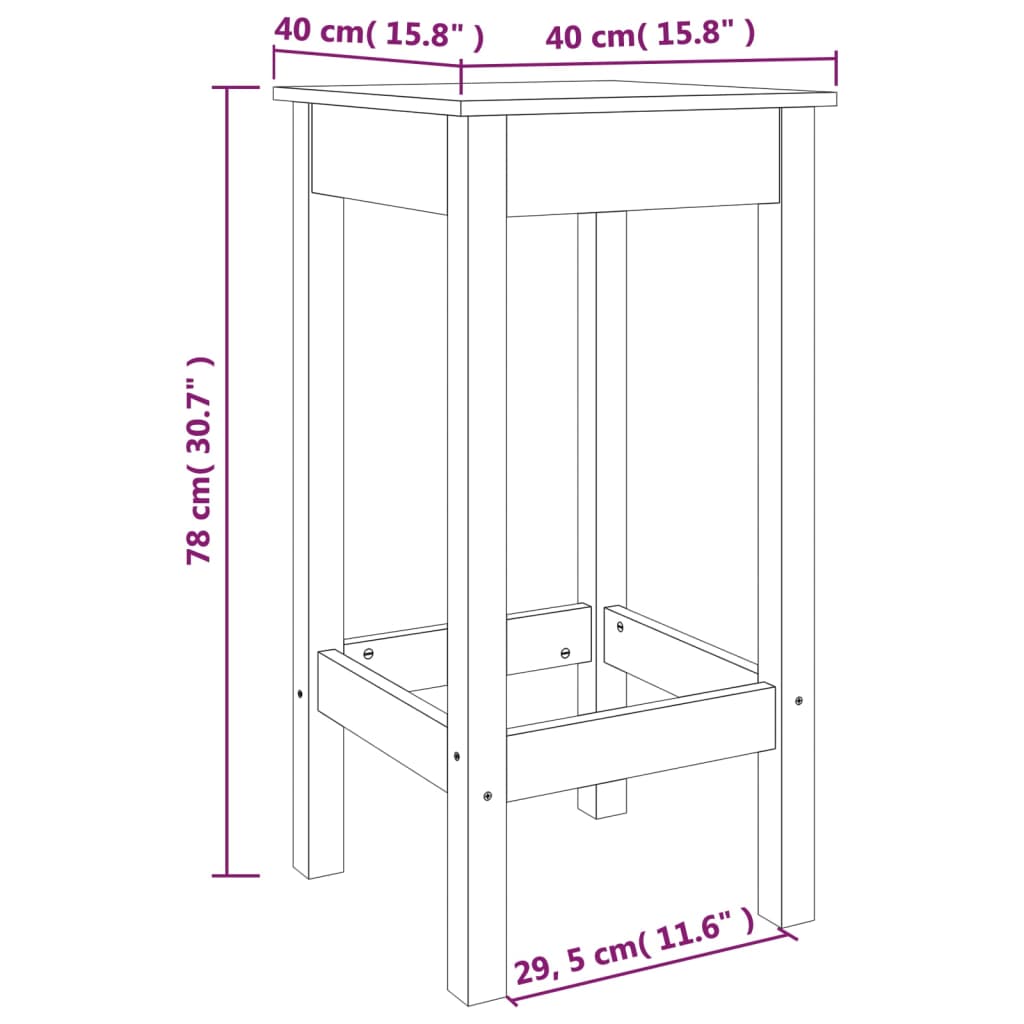 Cadeiras de bar 2 pcs 40x40x78 cm madeira de pinho maciça