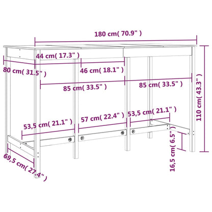 Mesa de bar 180x80x110 cm madeira de pinho maciça