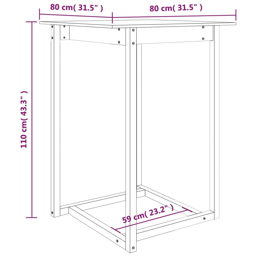 Mesa de bar 80x80x110 cm pinho maciço cinza