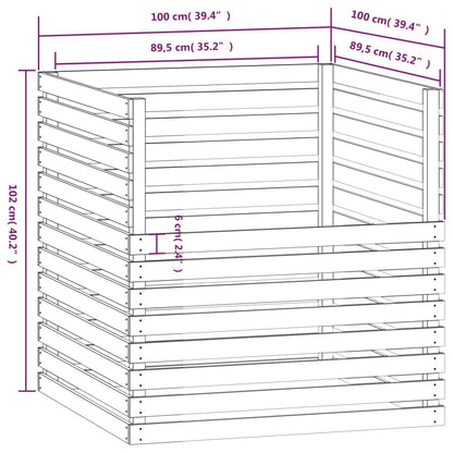 Caixa de compostagem 100x100x102 cm pinho maciço branco