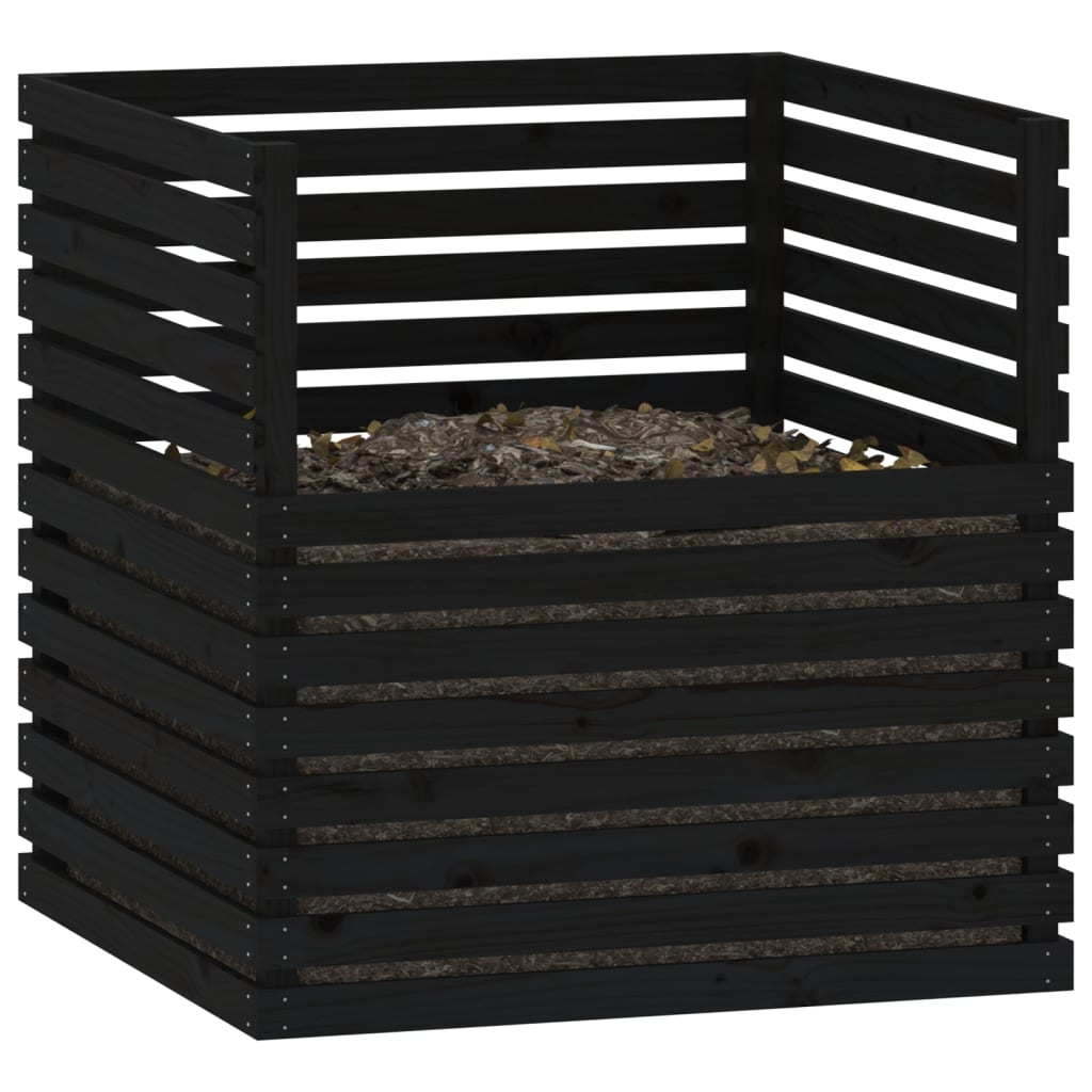 Caixa de compostagem 100x100x102 cm pinho maciço preto