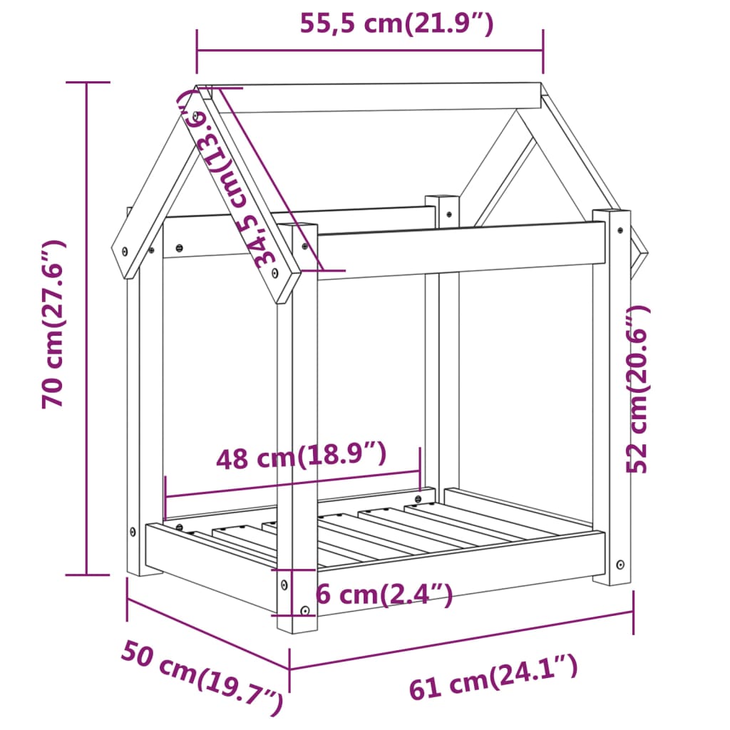 Cama para cães 61x50x70 cm madeira de pinho maciça