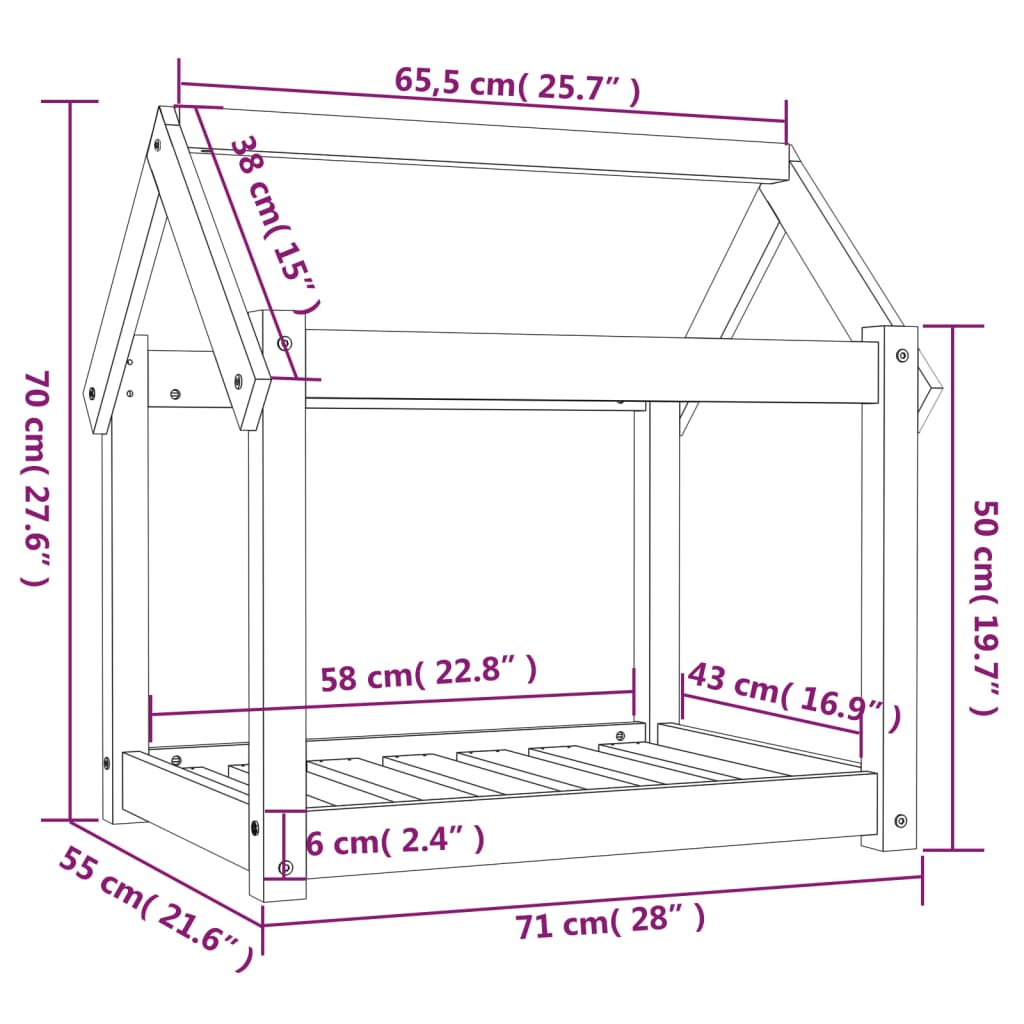 Cama para cães 71x55x70 cm madeira de pinho maciça cinza