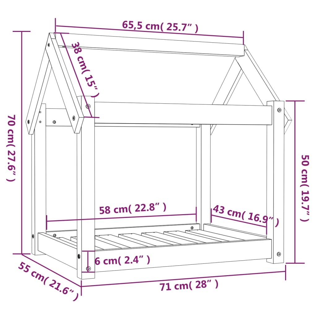 Cama para cães 71x55x70 cm madeira de pinho preto