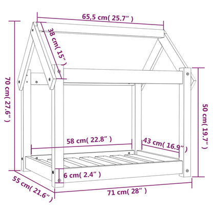 Cama para cães 71x55x70 cm madeira de pinho preto