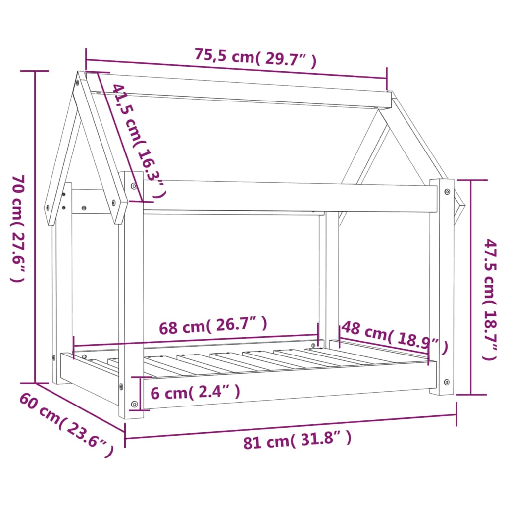 Cama para cães 81x60x70 cm madeira de pinho maciça branco