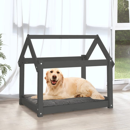 Cama para cães 81x60x70 cm madeira de pinho maciça cinza