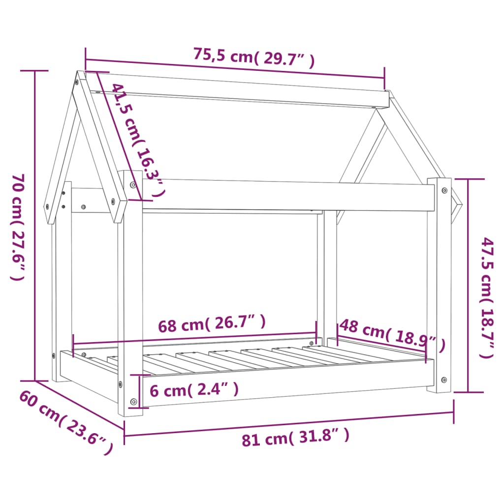 Cama para cães 81x60x70 cm madeira de pinho maciça cinza