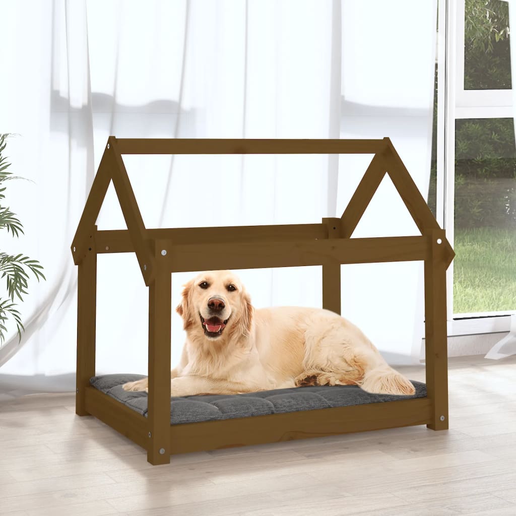 Cama para cães 81x60x70 cm pinho maciço castanho mel