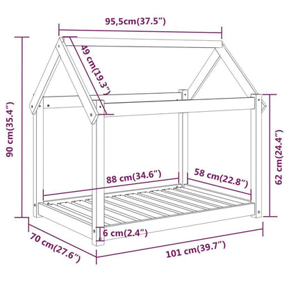 Cama para cães 101x70x90 cm madeira de pinho maciça