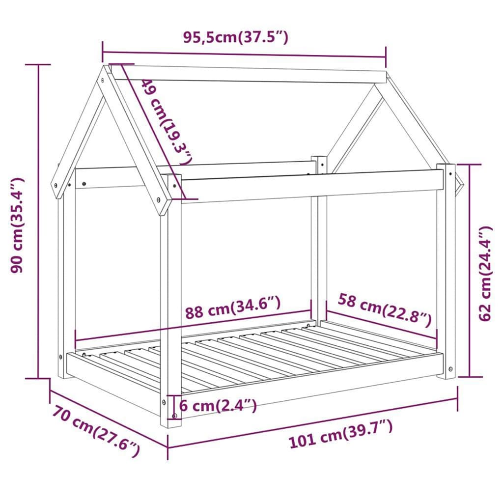 Cama para cães 101x70x90 cm madeira de pinho maciça branco