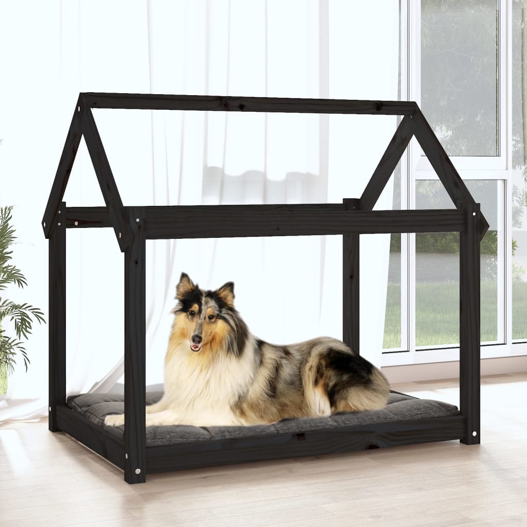 Cama para cães 101x70x90 cm madeira de pinho preto