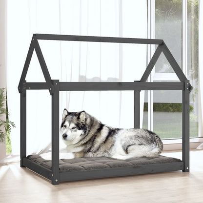 Cama para cães 111x80x100 cm madeira de pinho maciça cinza