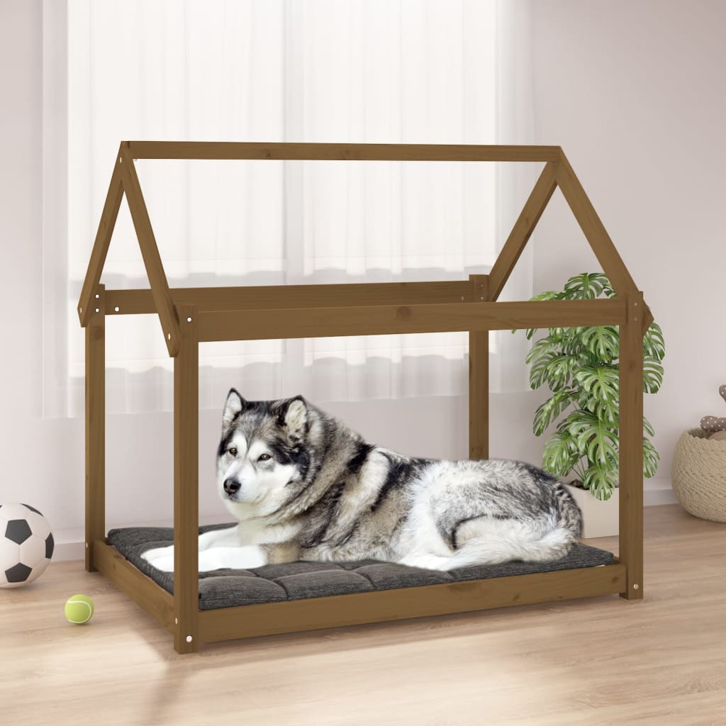 Cama para cães 111x80x100 cm pinho maciço castanho mel