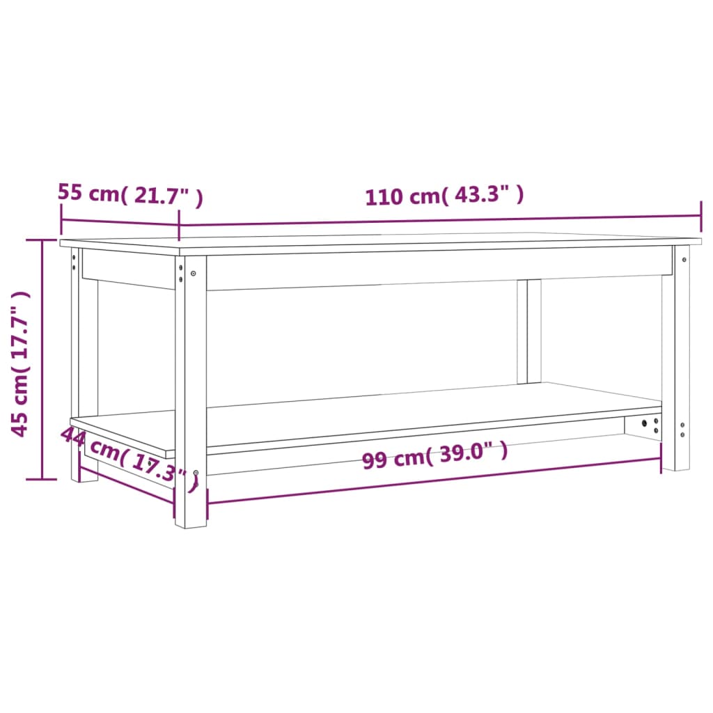 Mesa de centro 110x55x45 cm madeira de pinho maciça cinzento