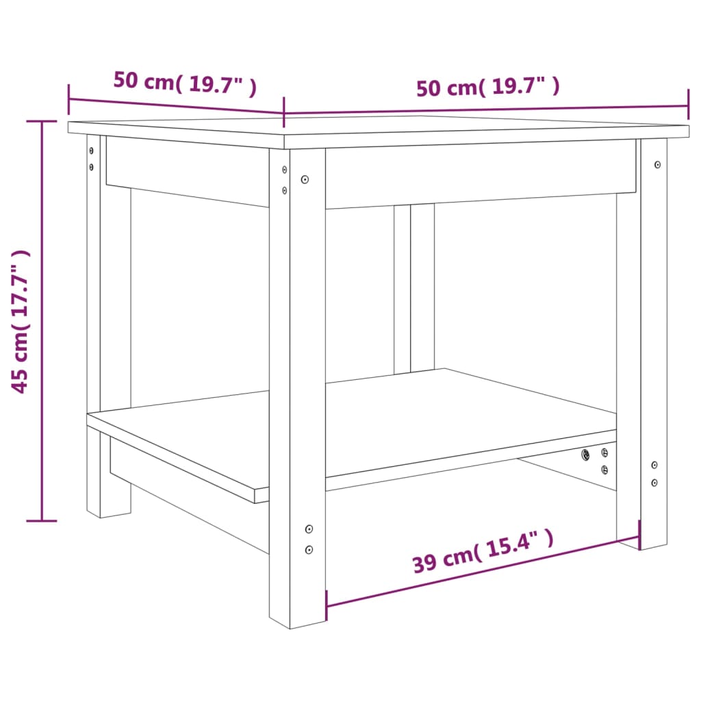 Mesa de centro 50x50x45 cm pinho maciço branco