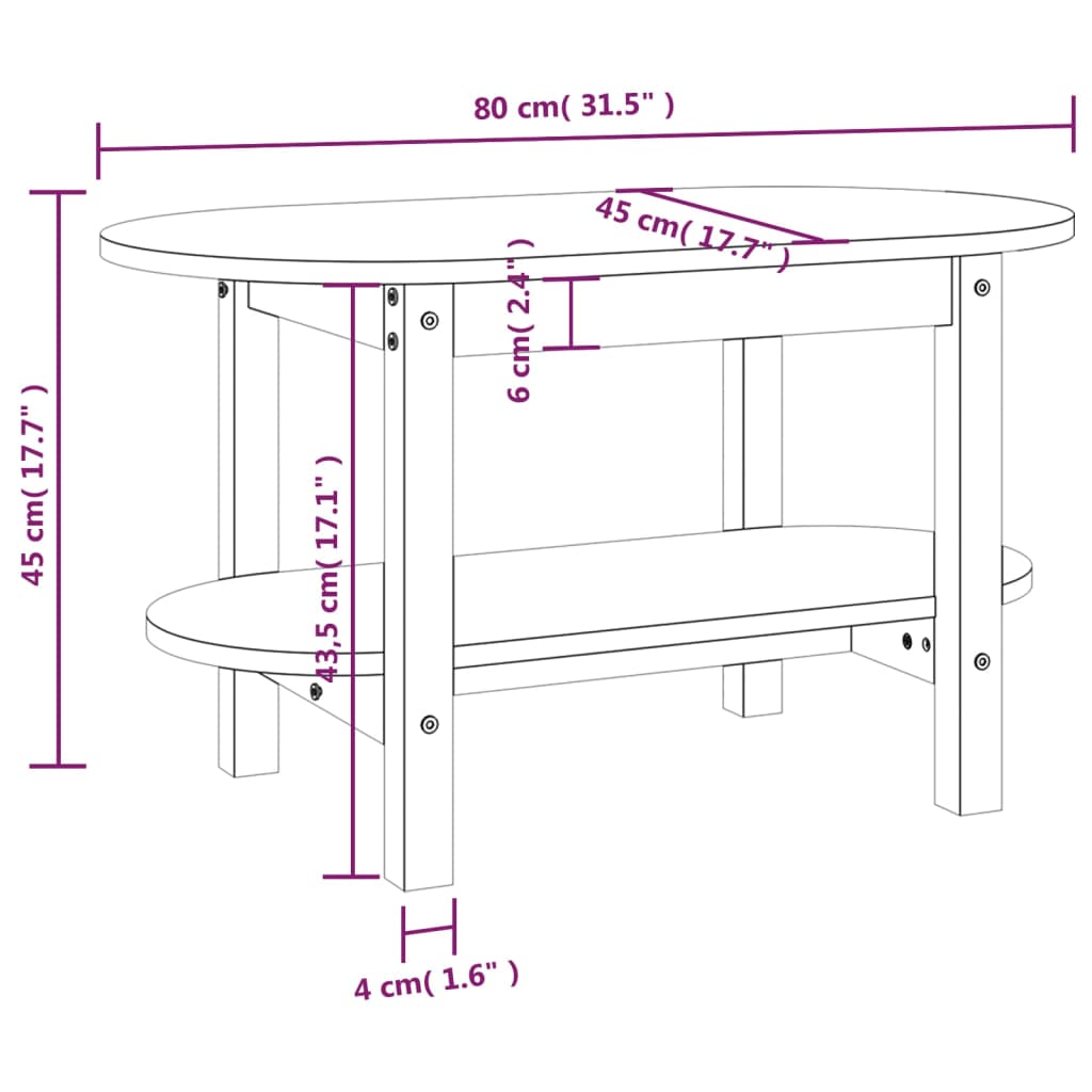 Mesa de centro 80x45x45 cm madeira de pinho maciça cinzento