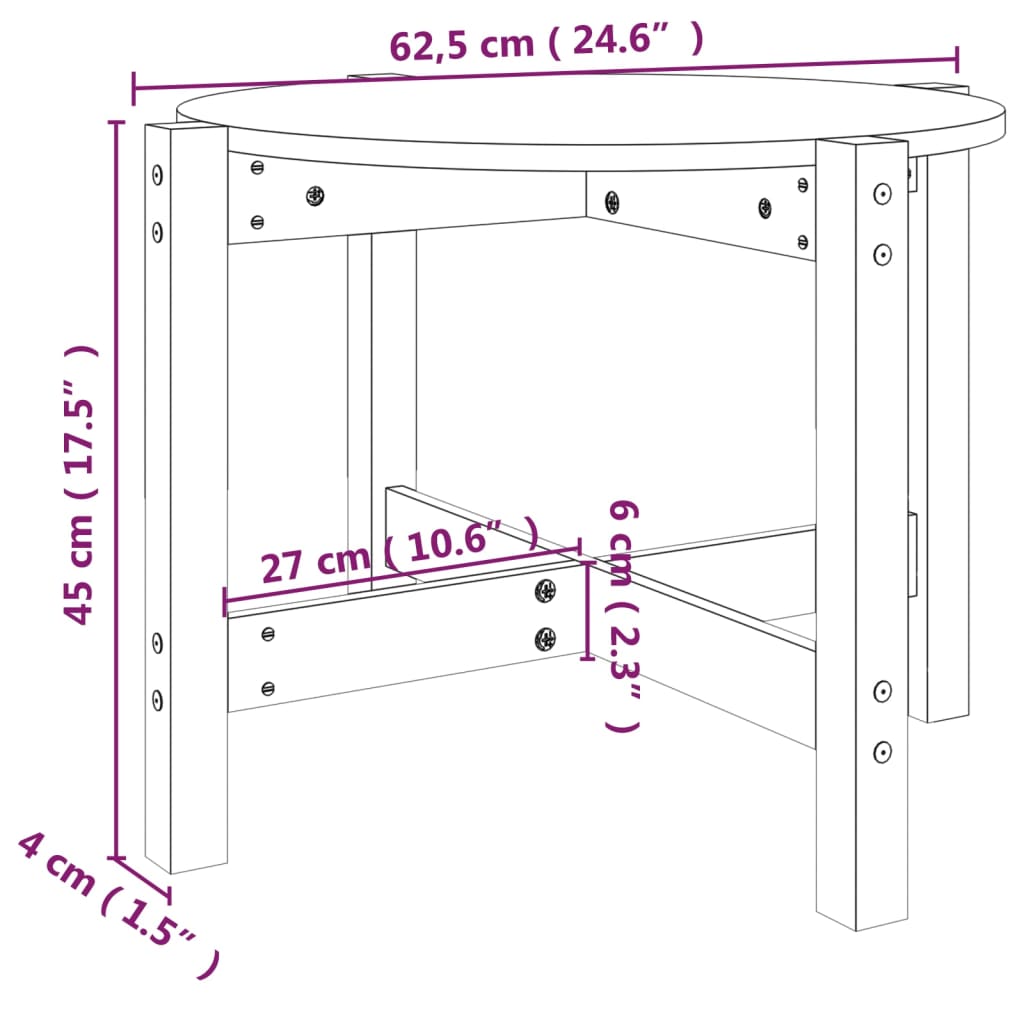 Mesa de centro Ø 62,5x45 cm madeira de pinho maciça cinzento