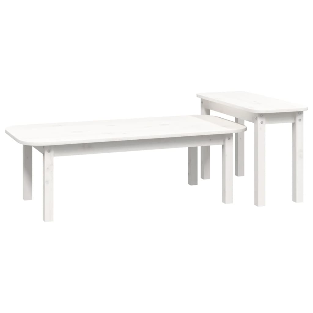 2 pcs conjunto de mesas de centro pinho maciço branco