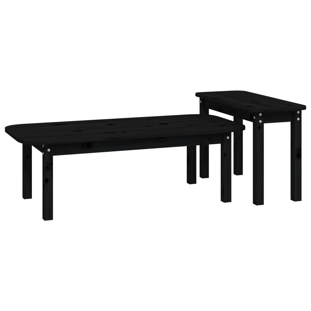 2 pcs conjunto de mesas de centro pinho maciço preto