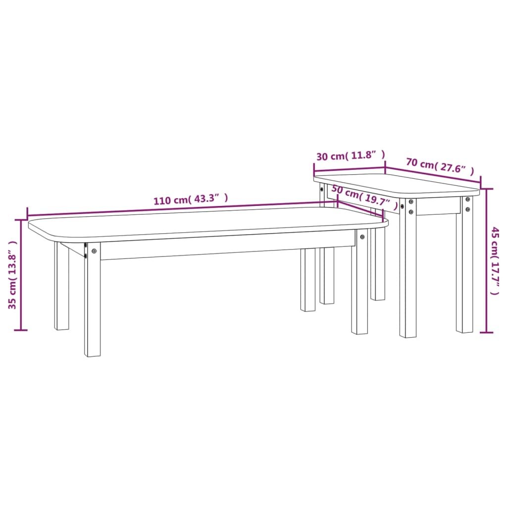 2 pcs conjunto de mesas de centro pinho maciço preto