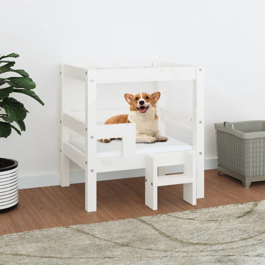 Cama para cães 55,5x53,5x60 cm madeira de pinho maciça branco