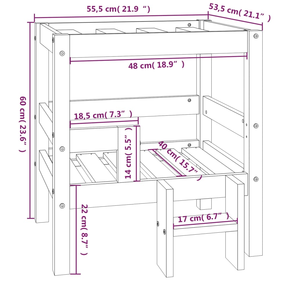 Cama para cães 55,5x53,5x60 cm madeira de pinho maciça cinza