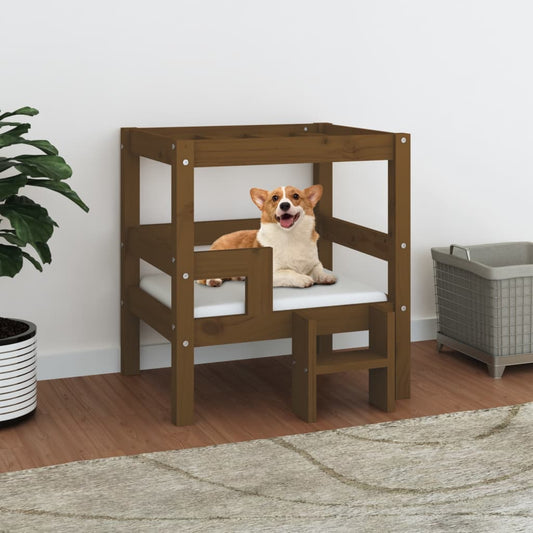 Cama para cães 55,5x53,5x60 cm pinho maciço castanho mel