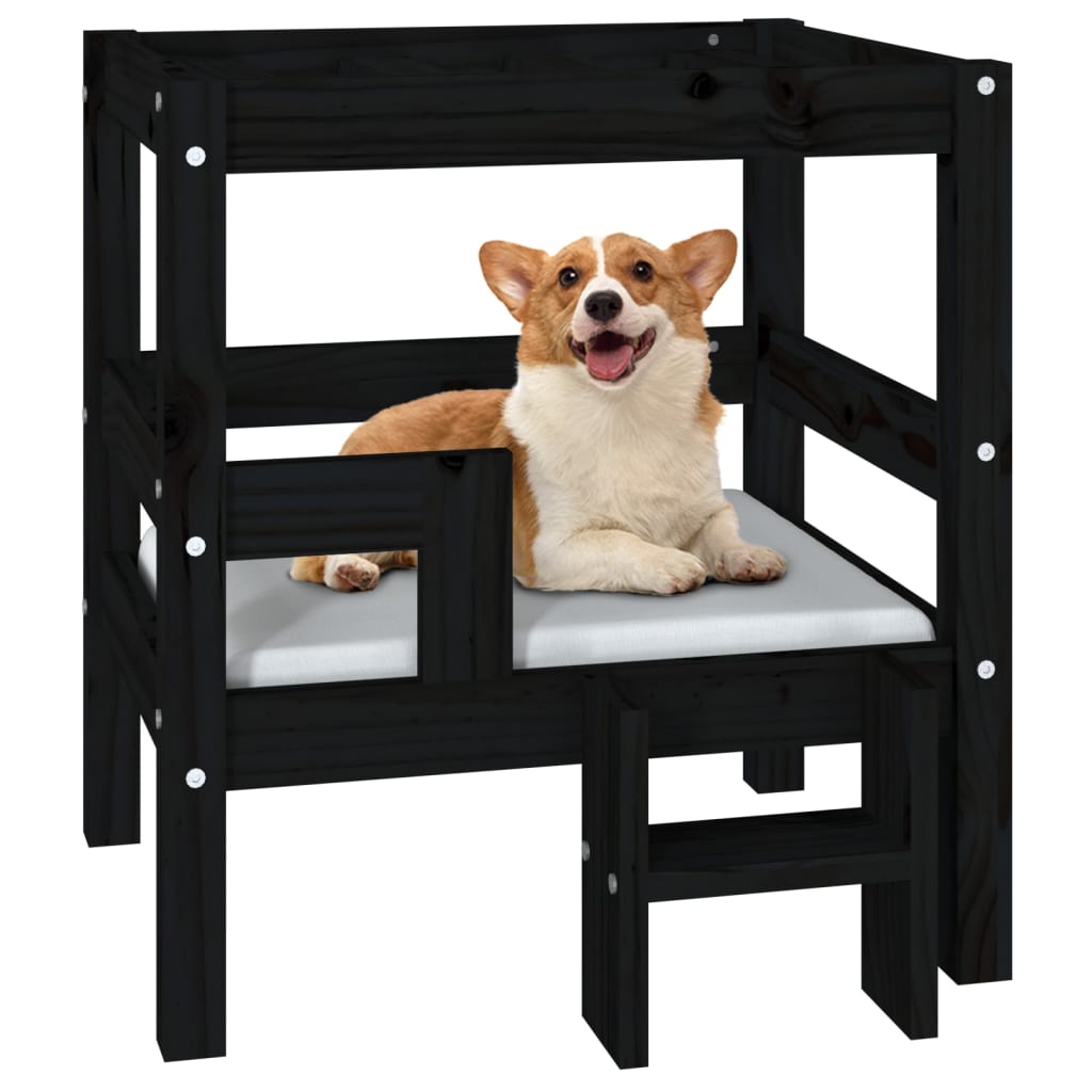 vidaXL Cama para cães 55,5x53,5x60 cm madeira de pinho maciça preto