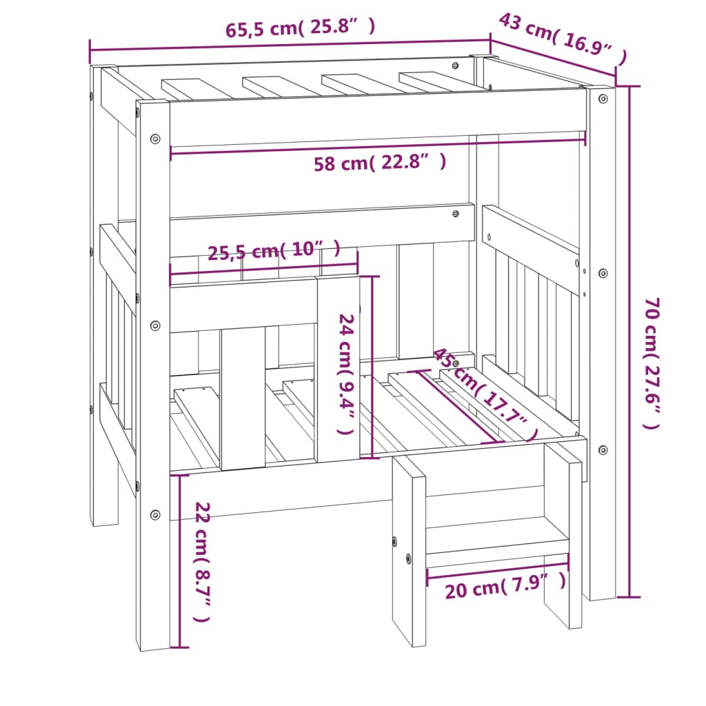 Cama para cães 65,5x43x70 cm madeira de pinho maciça cinza