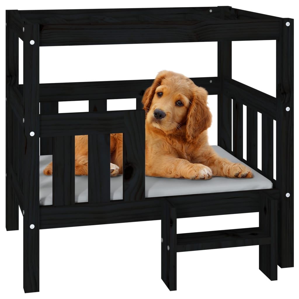 vidaXL Cama para cães 75,5x63,5x70 cm madeira de pinho maciça preto