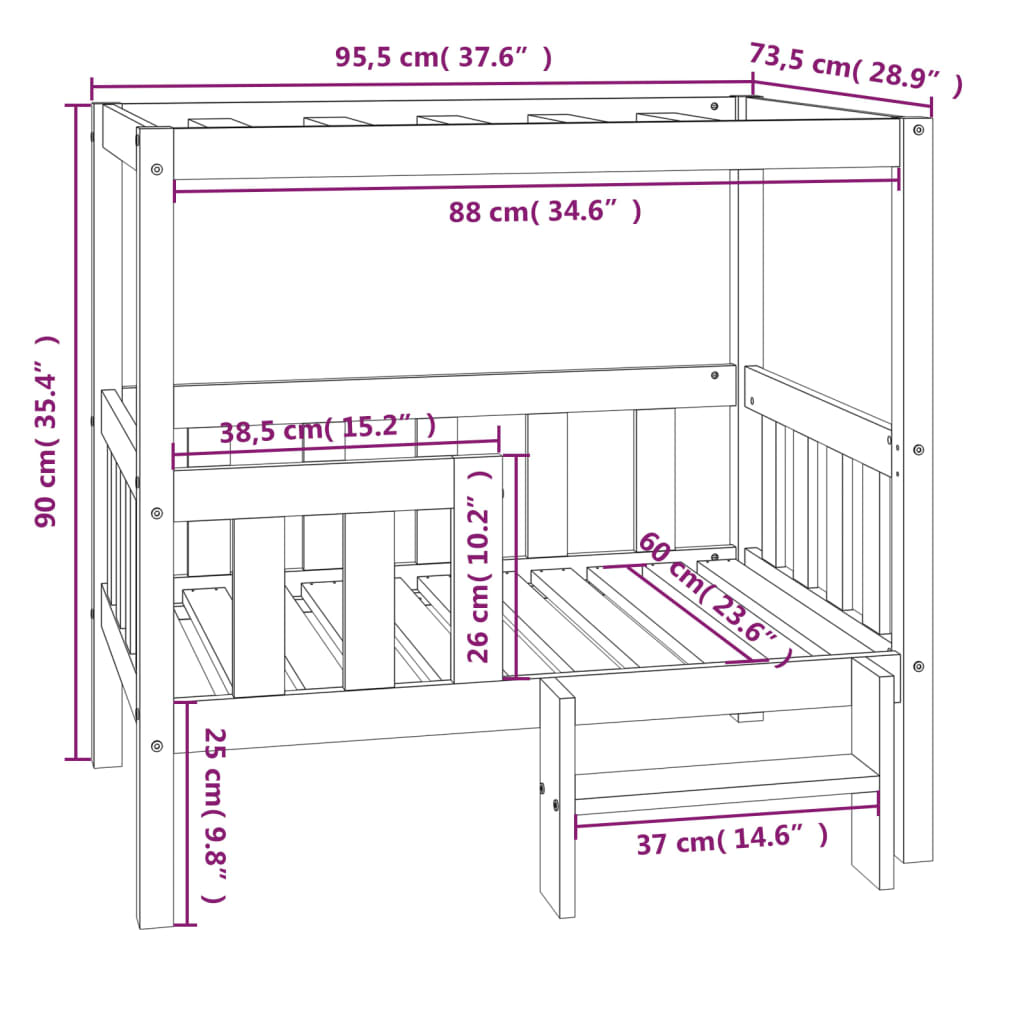 Cama para cães 95,5x73,5x90 cm madeira de pinho maciça