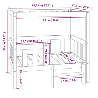 Cama para cães 95,5x73,5x90 cm madeira de pinho maciça