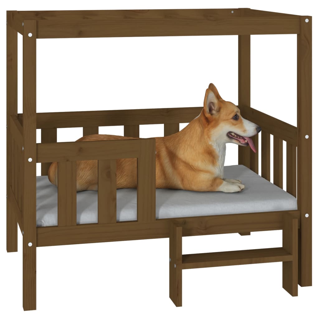 vidaXL Cama para cães 95,5x73,5x90 cm pinho maciço castanho mel