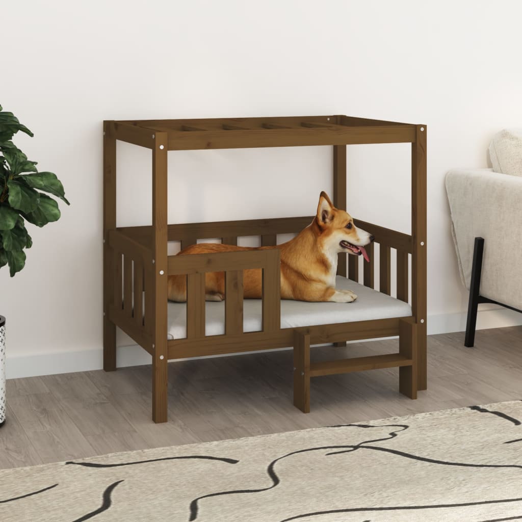 vidaXL Cama para cães 95,5x73,5x90 cm pinho maciço castanho mel