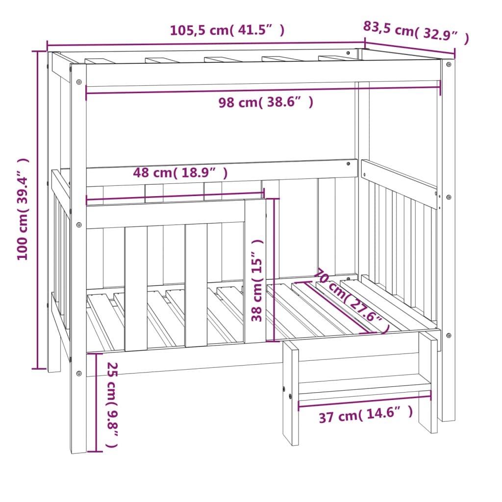 vidaXL Cama para cães 105,5x83,5x100 cm madeira de pinho maciça branco