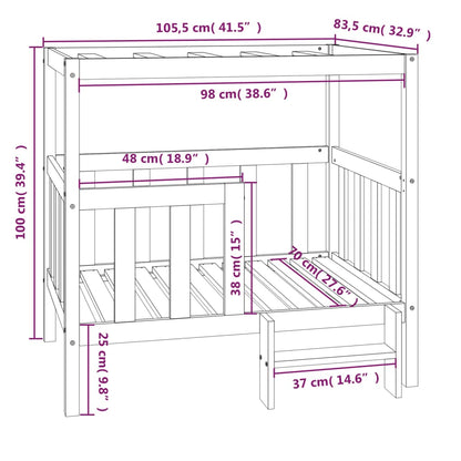 vidaXL Cama para cães 105,5x83,5x100 cm madeira de pinho maciça branco