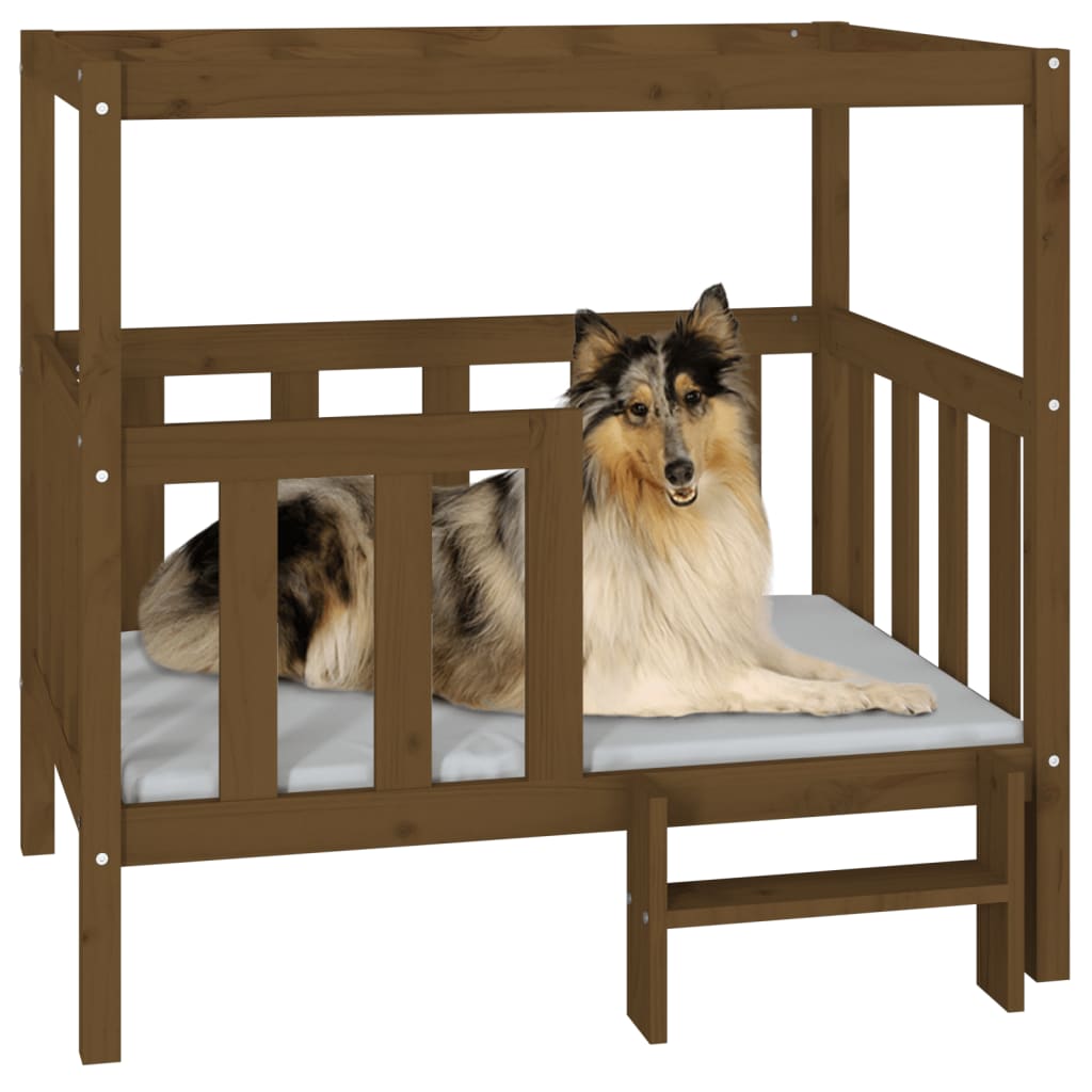 vidaXL Cama para cães 105,5x83,5x100 cm pinho maciço castanho mel