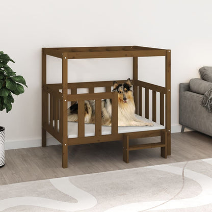 vidaXL Cama para cães 105,5x83,5x100 cm pinho maciço castanho mel